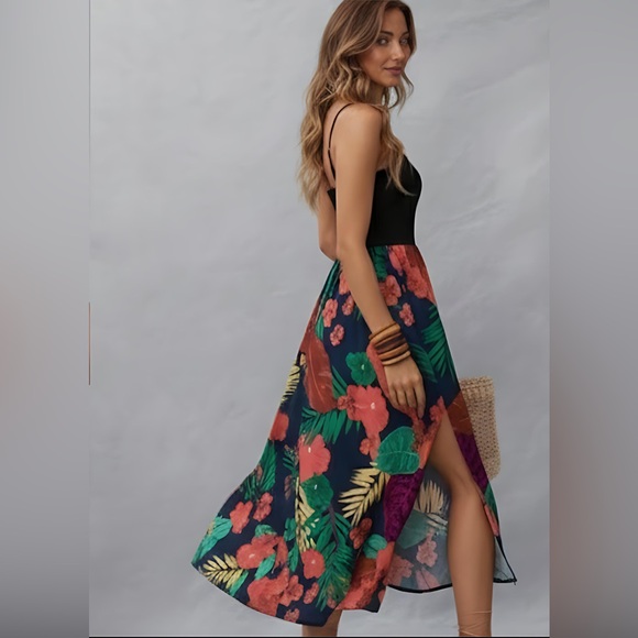 Tropical Floral Split Thigh Cami Dress - Picture 3 of 7